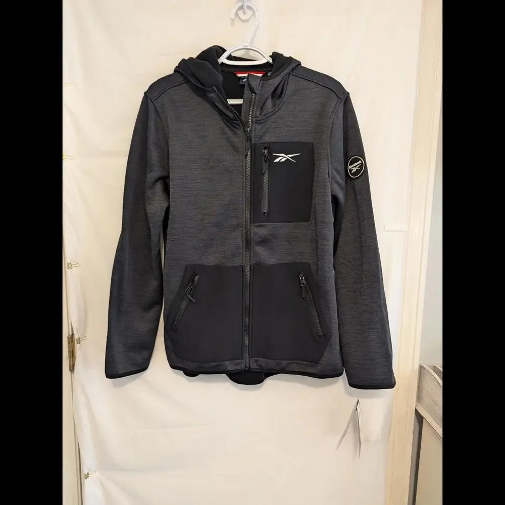 Reebok Mens Jacket/Gray&Black/NWT/Zip Up/Hooded/Size L but Fits Like A Medium